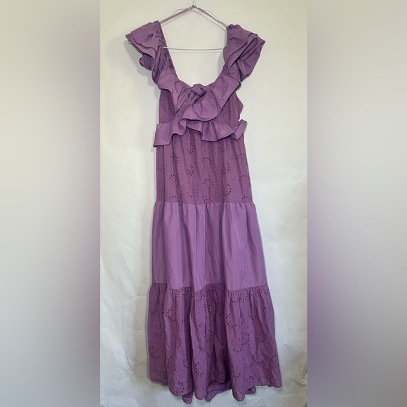 Flying Tomato Purple Eyelet Ruffle Maxi Dress Size Large Cottagecore Boho - Picture 3 of 12